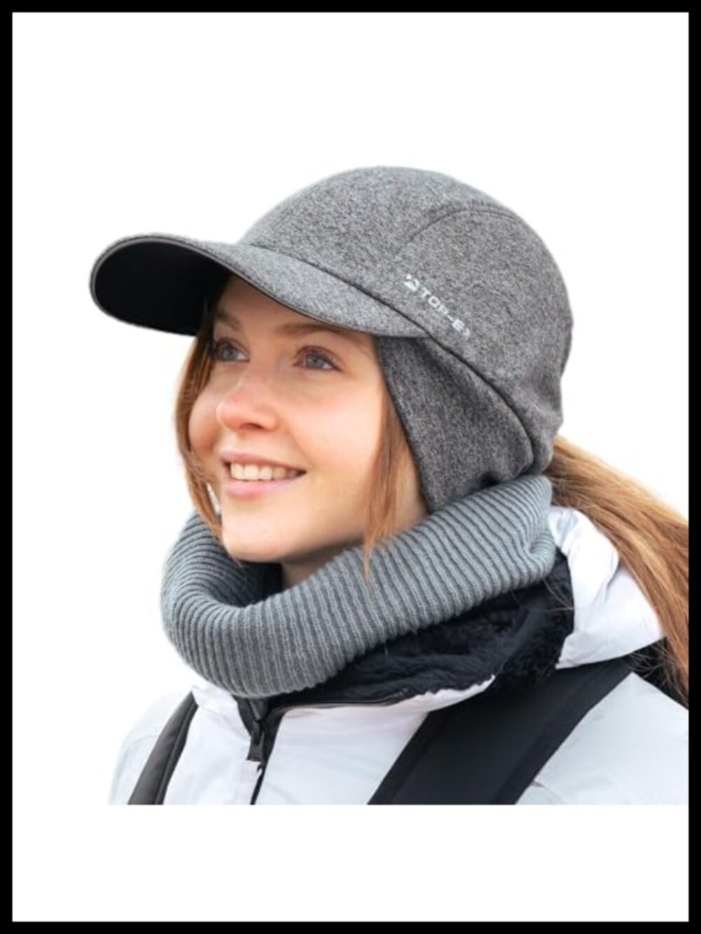 Water-Repellent Winter Ponytail Baseball Cap with Fleece Ear Flaps